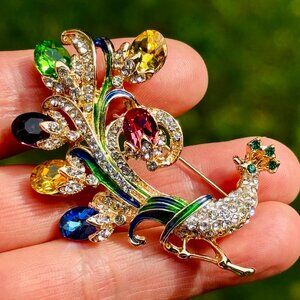 Peacock Brooch Multi Color Peacock Pin Rhinestone Peacock Brooch